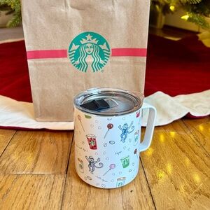 Starbucks x Roller Rabbit 12oz stainless white insulated mug with monkeys NWT